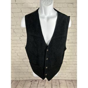 VTG IN PRIVATE Solid Black Genuine Leather Snap Down V Neck Western Vest Men’s L